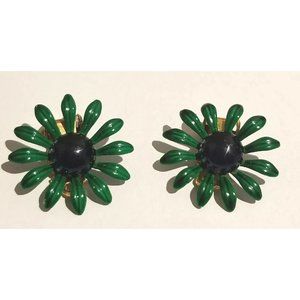 **Vintage NOS Flower Green Blue Enamel Earrings**